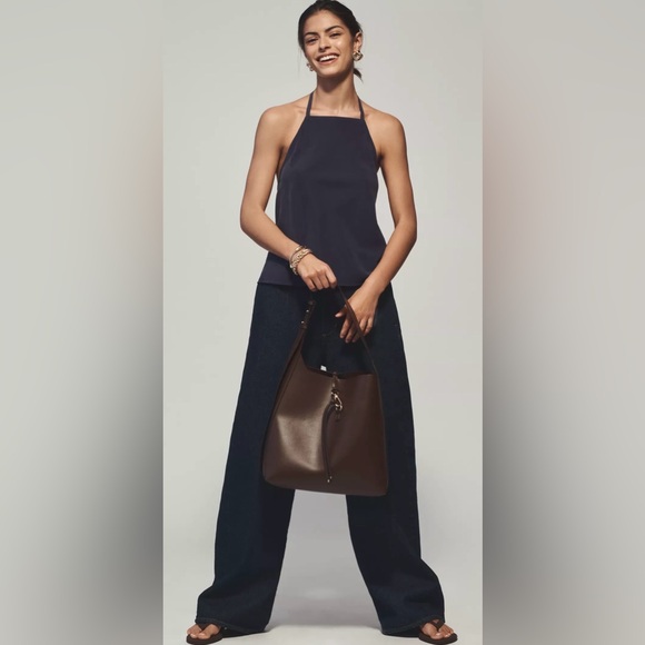 Maeve Anthropologie Navy Blue Linen Blend Square-Neck Halter Top Large NWT - Picture 3 of 4